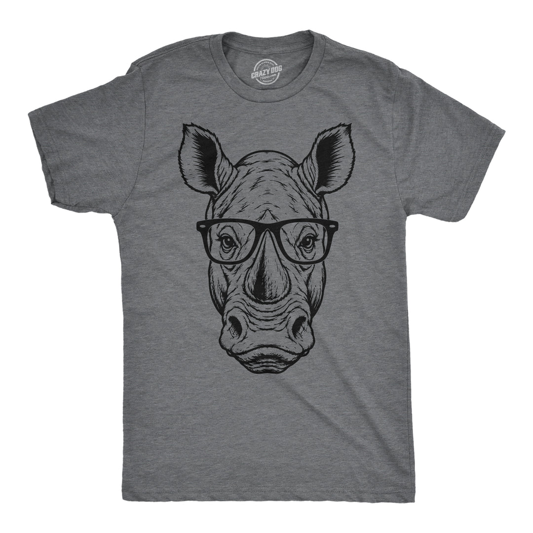 Funny Dark Heather Grey - Rhino Glasses Rhino Glasses Mens T Shirt Nerdy animal Tee
