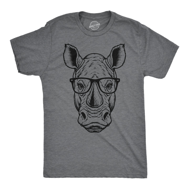 Funny Dark Heather Grey - Rhino Glasses Rhino Glasses Mens T Shirt Nerdy animal Tee