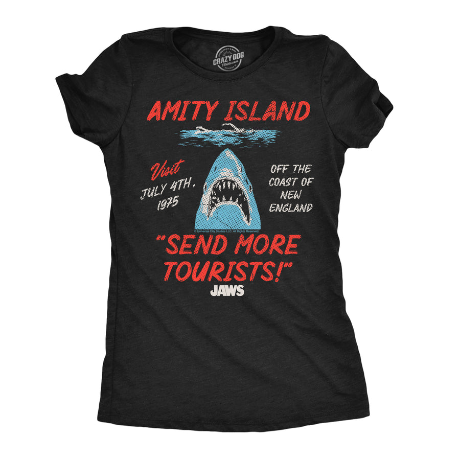 Funny Heather Black - Amity Island Tourists Amity Island Send More Tourists Womens T Shirt Nerdy TV & Movies Tee