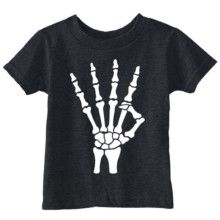 Funny Heather Black - Skeleton 4th Bday Skeleton Hand 4th Birthday Toddler T Shirt Nerdy Halloween Birthday Tee