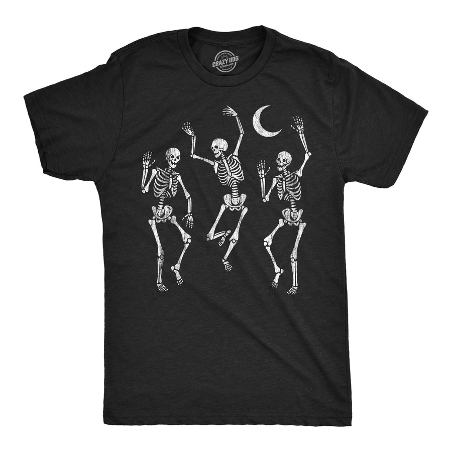 Funny Heather Black - Skeleton Dancing Moon Skeletons Dancing Under Moon Mens T Shirt Nerdy Halloween Tee