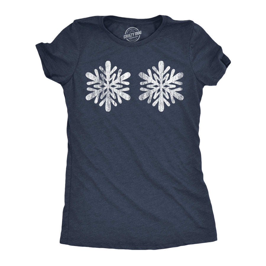 Funny Heather Navy - Snowflake Tits Snowflake Tits Womens T Shirt Nerdy Christmas offensive Tee