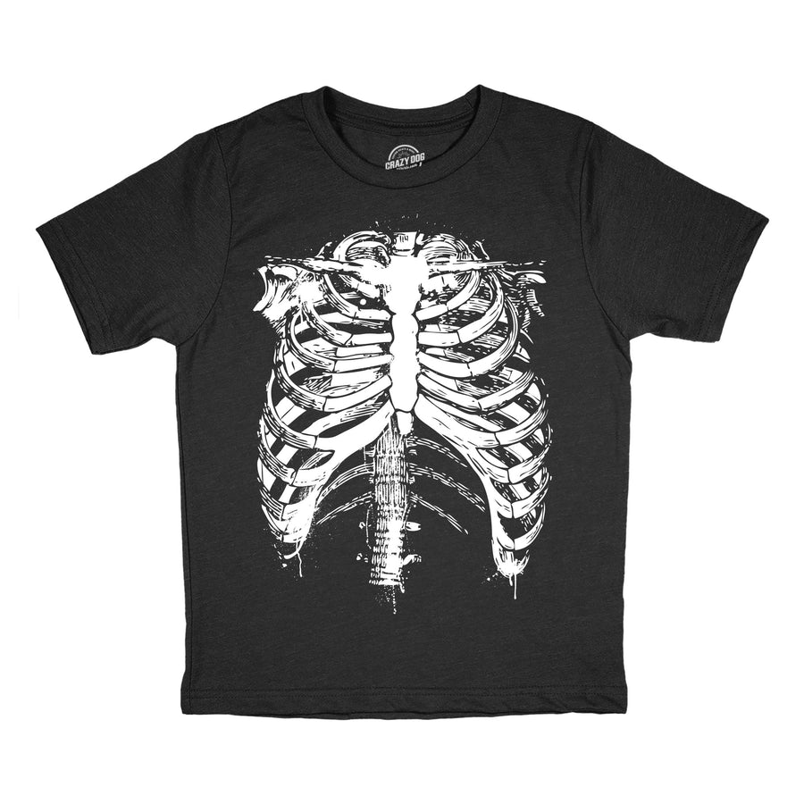 Funny Heather Black - Ribcage Splattered Ribcage Youth T Shirt Nerdy Halloween Tee