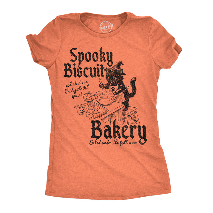 Funny Heather Orange - Spooky Biscuit Bakery Spooky Biscuit Bakery Womens T Shirt Nerdy Halloween cat food Tee