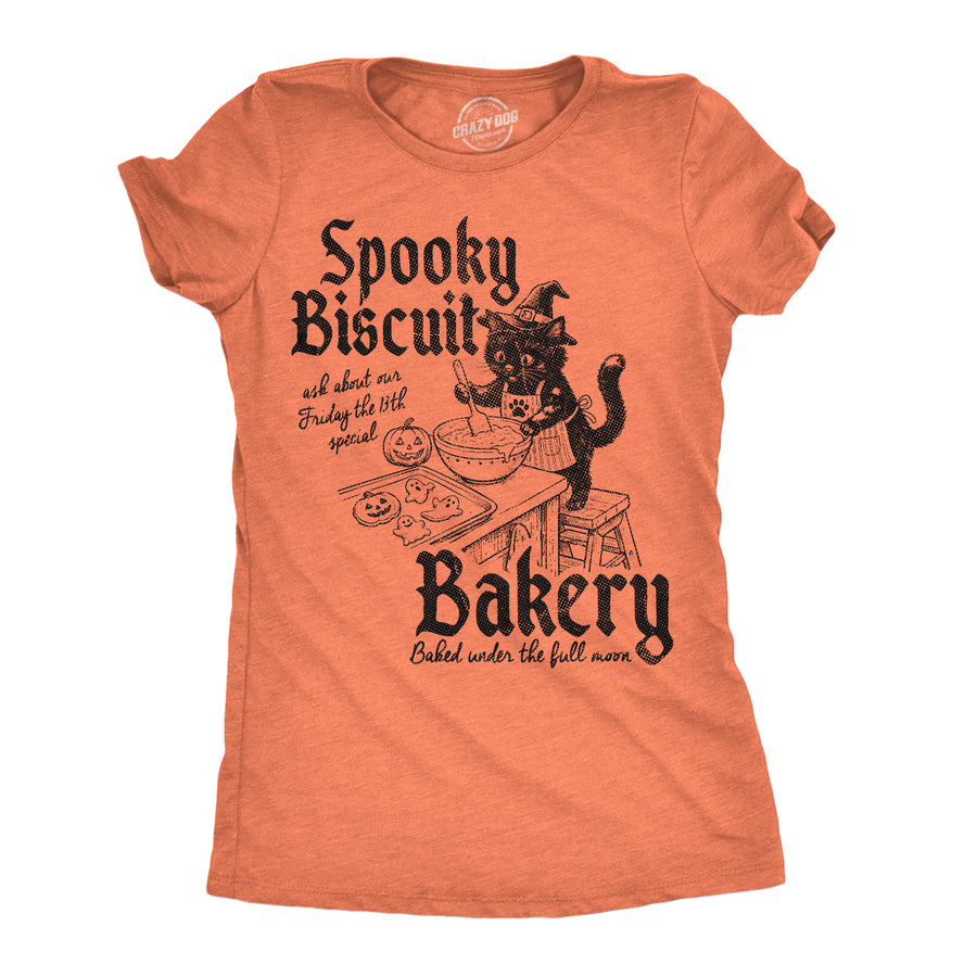 Funny Heather Orange - Spooky Biscuit Bakery Spooky Biscuit Bakery Womens T Shirt Nerdy Halloween cat food Tee