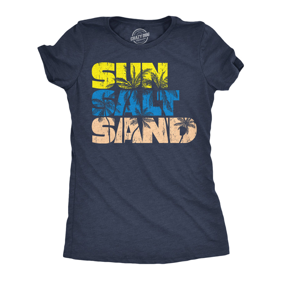 Funny Heather Navy - Sun Salt Sand Sun Salt Sand Womens T Shirt Nerdy Vacation Tee