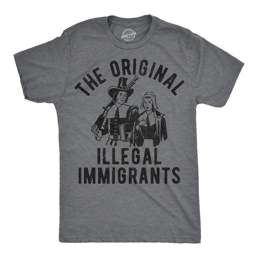 Funny Dark Heather Grey - OG Immigrants The Original Illegal Immigrants Pilgrim Mens T Shirt Nerdy Thanksgiving Tee