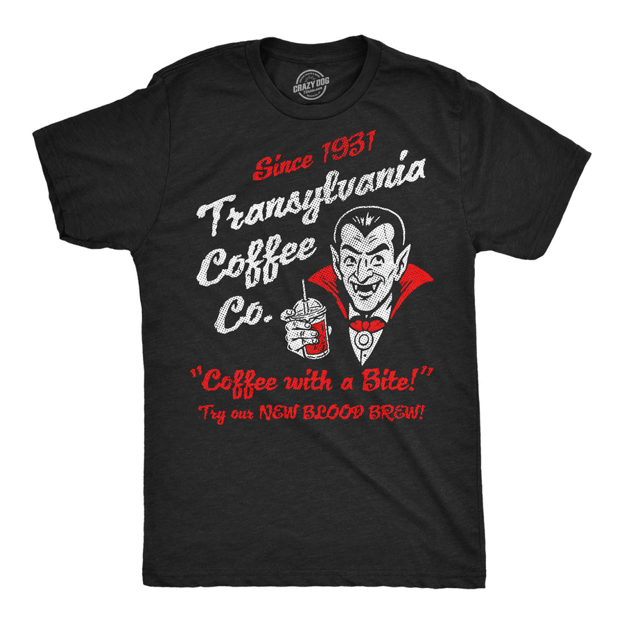 Funny Heather Black - Transylvania Coffee Transylvania Coffee Co Mens T Shirt Nerdy Halloween coffee Tee