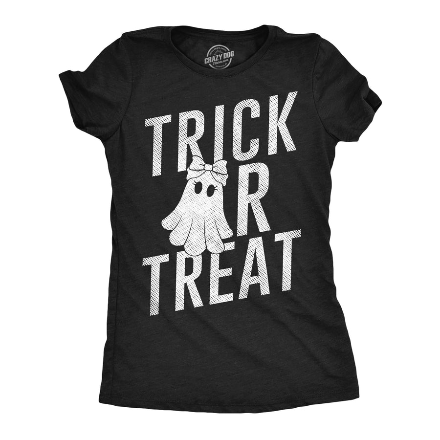 Funny Heather Black - Trick Or Treat Ghost Trick Or Treat Ghost Womens T Shirt Nerdy Halloween Tee