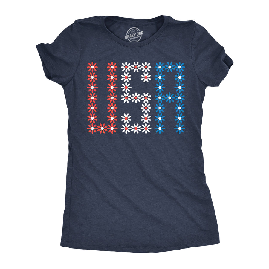 Funny Heather Navy - USA Daisies USA Daisies Womens T Shirt Nerdy fourth of july Tee