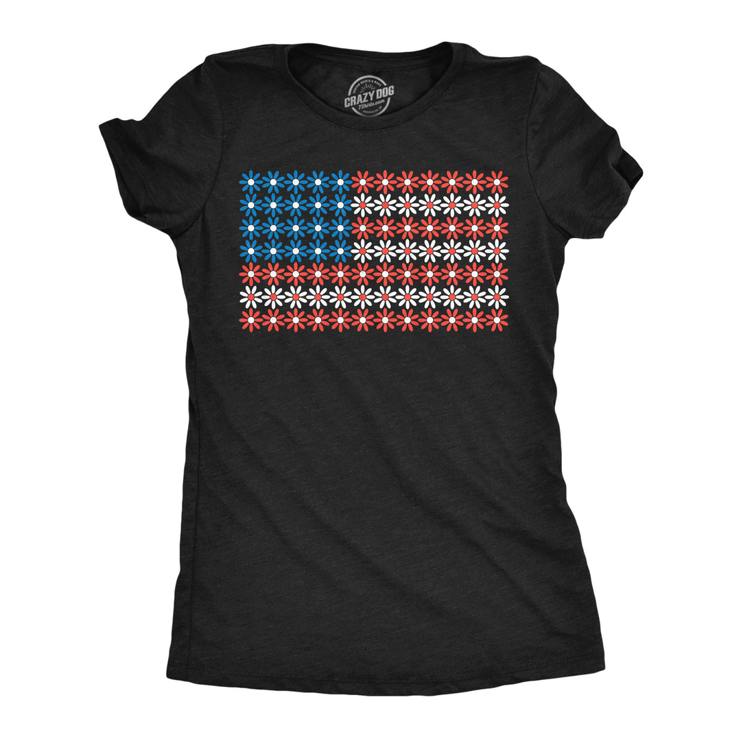 Funny Heather Black - USA Flag Daisies USA Flag Daisies Womens T Shirt Nerdy fourth of july Tee