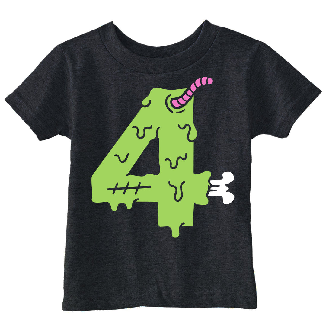 Funny Heather Black - Zombie 4th Bday Zombie 4th Birthday Toddler T Shirt Nerdy Halloween Birthday zombie Tee