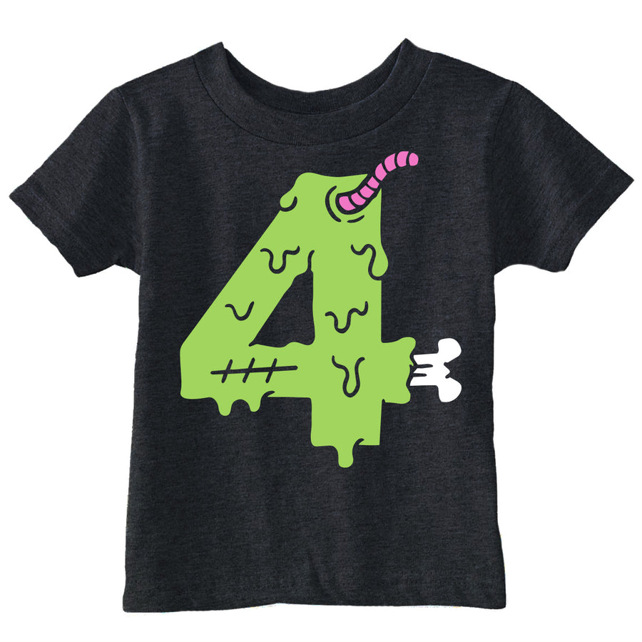 Funny Heather Black - Zombie 4th Bday Zombie 4th Birthday Toddler T Shirt Nerdy Halloween Birthday zombie Tee