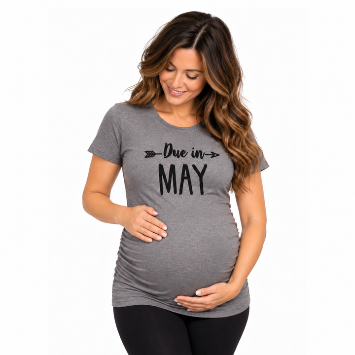 Funny Dark Heather Grey - Due May Due In May Maternity T Shirt Nerdy Birthday Tee