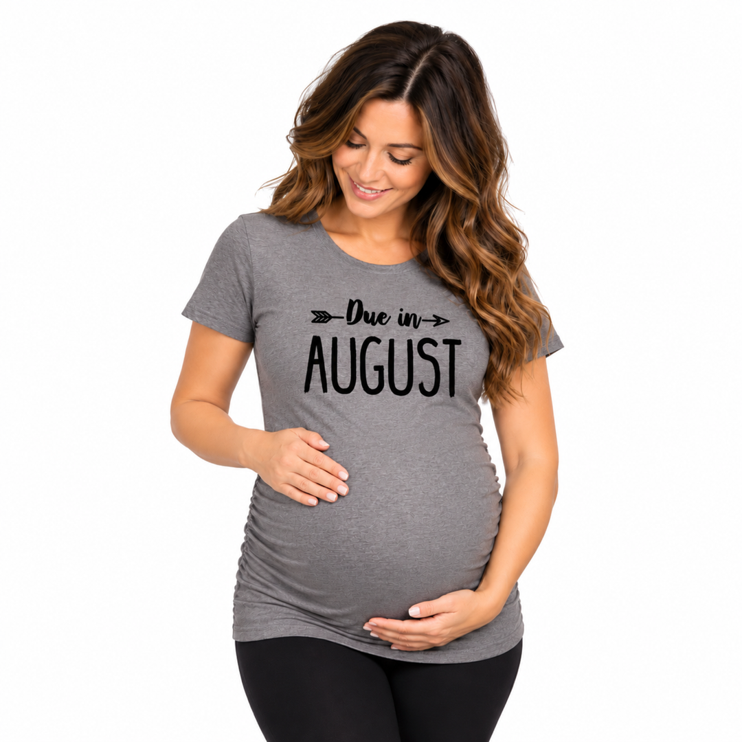 Funny Dark Heather Grey - Due August Due In August Maternity T Shirt Nerdy Birthday Tee