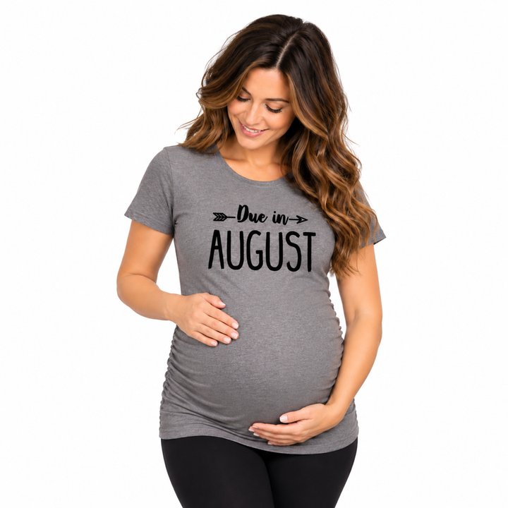 Funny Dark Heather Grey - Due August Due In August Maternity T Shirt Nerdy Birthday Tee
