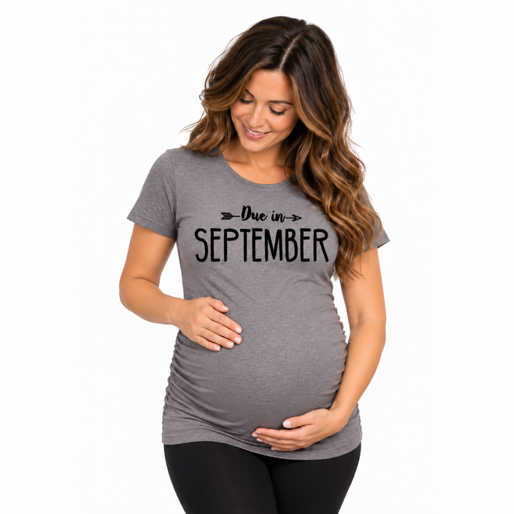 Funny Dark Heather Grey - Due September Due In September Maternity T Shirt Nerdy Birthday Tee