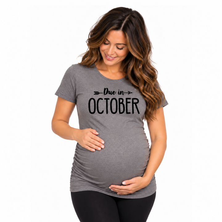 Funny Dark Heather Grey - Due October Due In October Maternity T Shirt Nerdy Birthday Tee