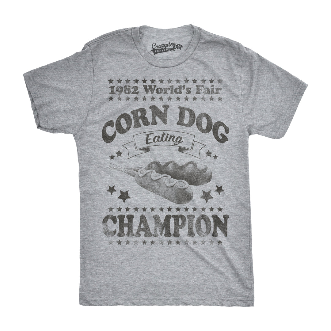 Funny Light Heather Grey Corn Dog Eating Champion 1982 Mens T Shirt Nerdy Food Retro Tee