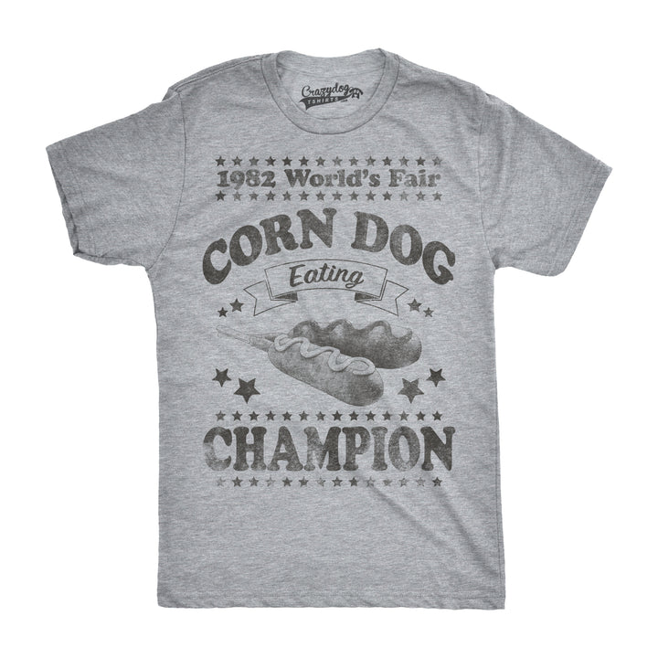 Funny Light Heather Grey Corn Dog Eating Champion 1982 Mens T Shirt Nerdy Food Retro Tee