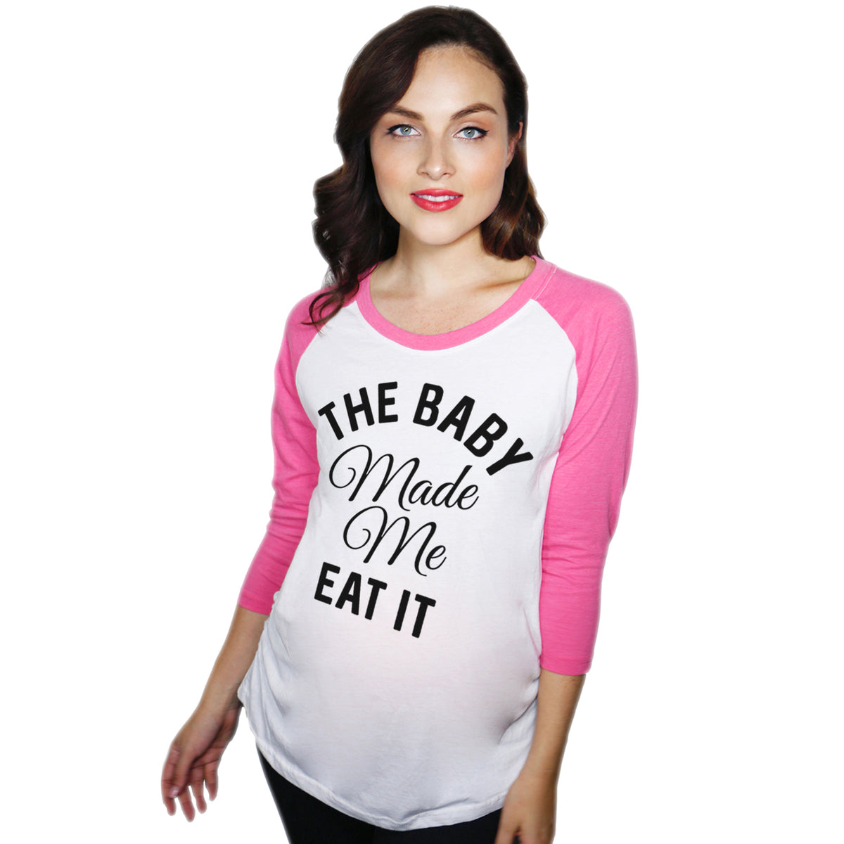 Funny Pink The Baby Made Me Eat It raglan Nerdy Tee
