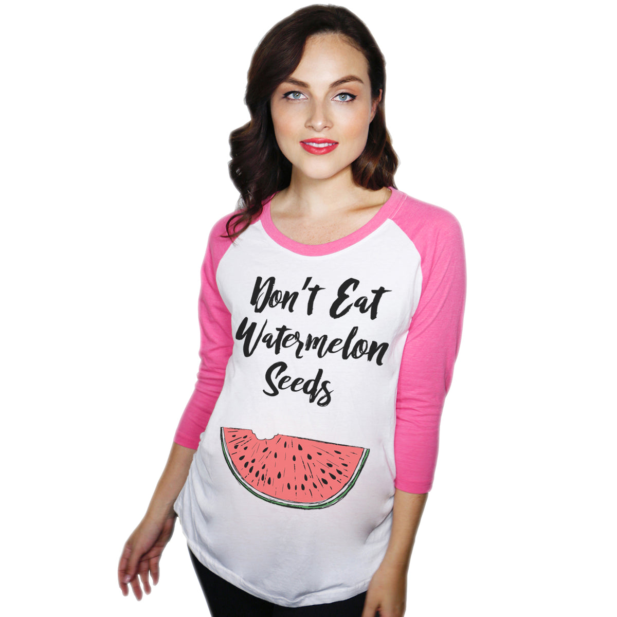 Funny Pink Don&#39;t Eat Watermelon Seeds raglan Nerdy Tee