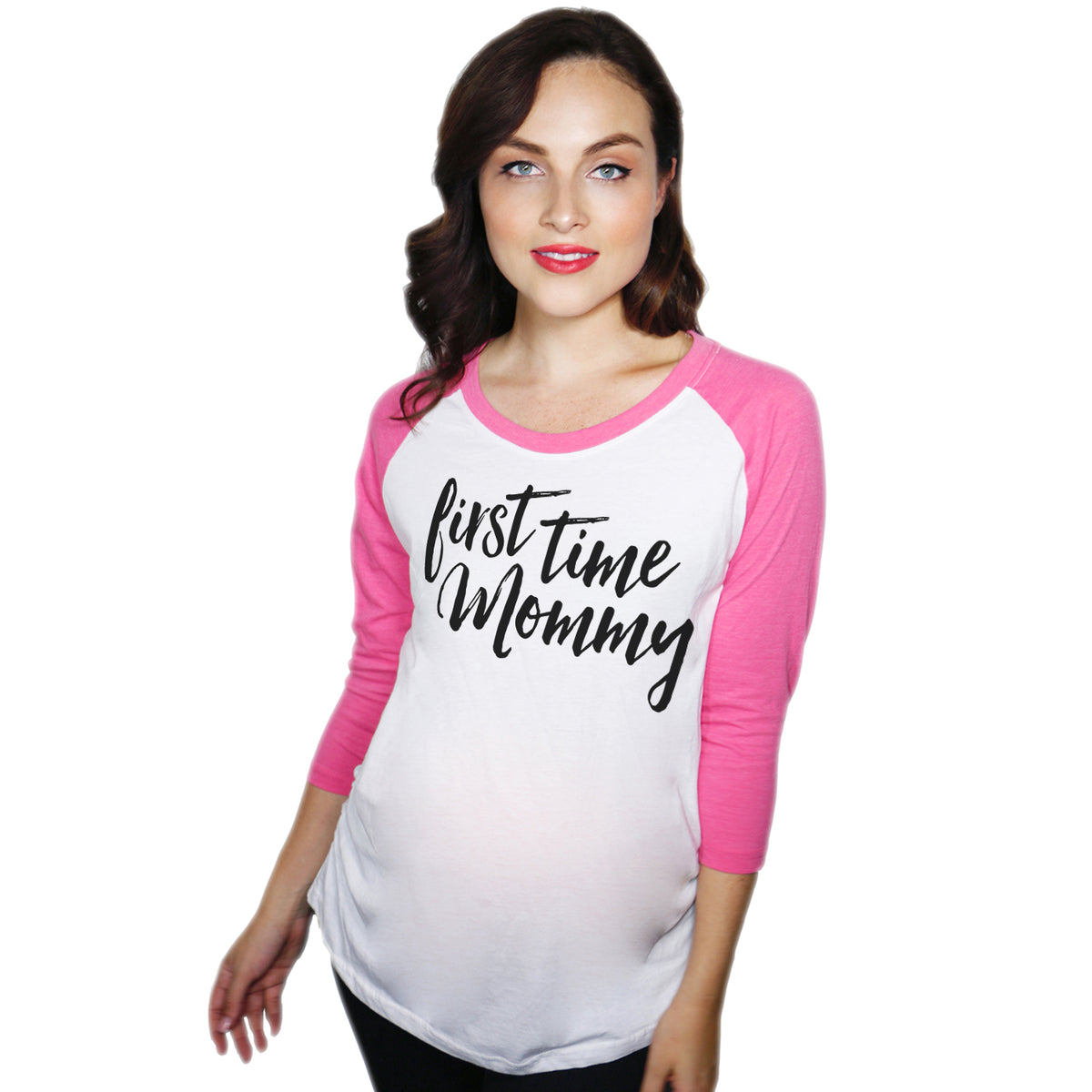 Funny Pink First Time Mommy raglan Nerdy Mother&#39;s Day Tee