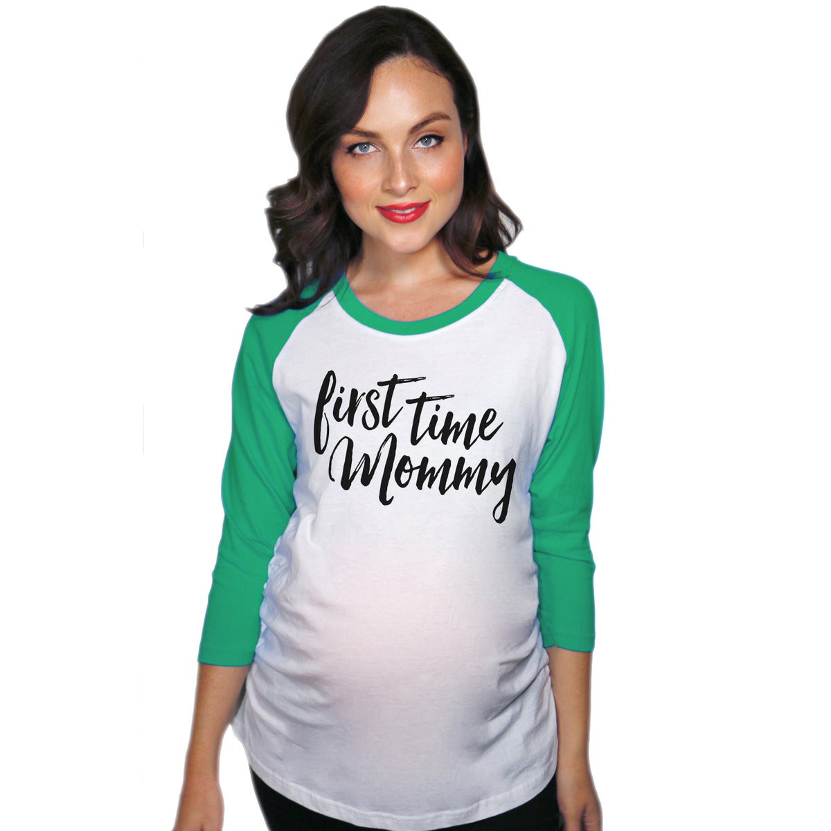 Funny Green First Time Mommy raglan Nerdy Mother&#39;s Day Tee