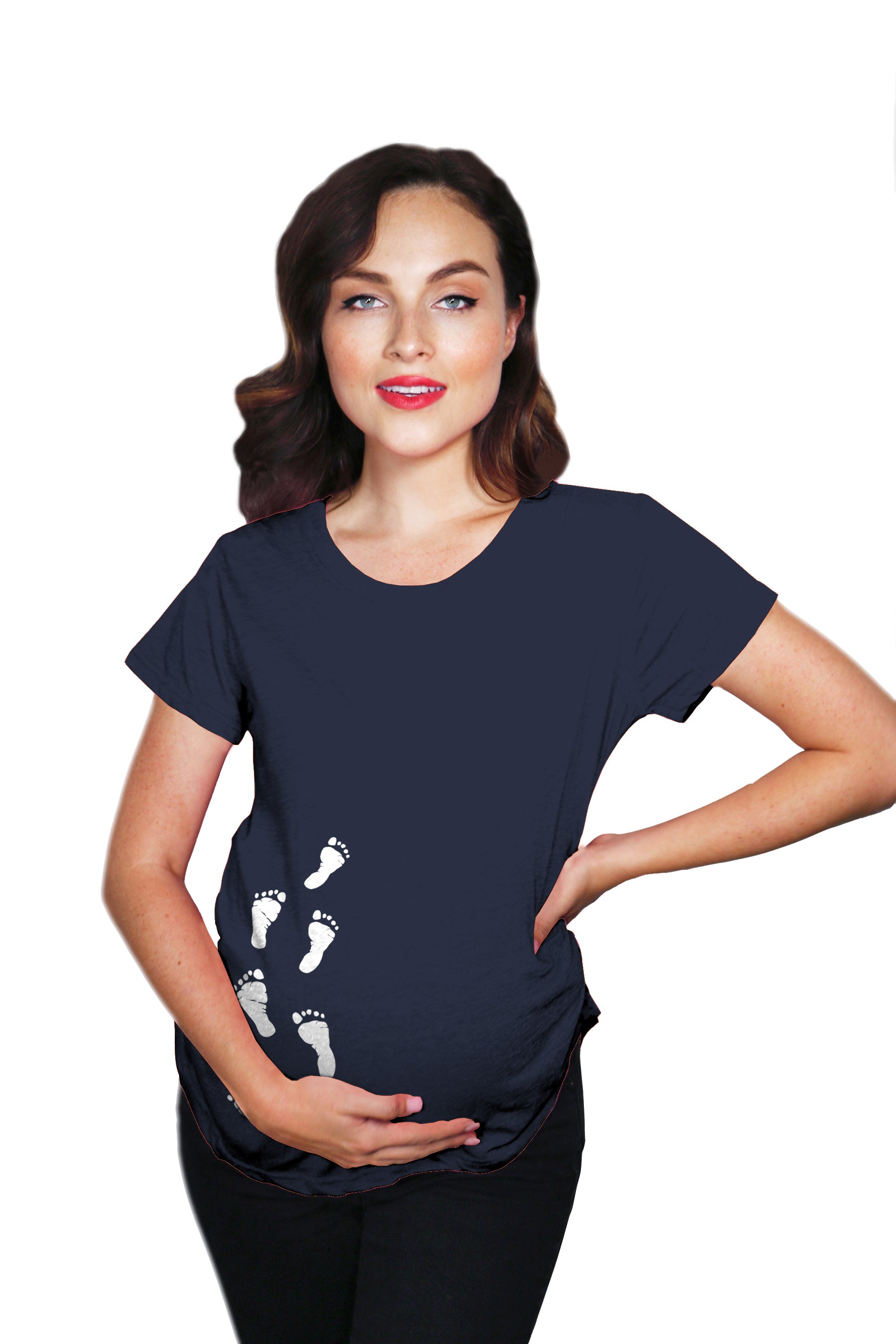 Funny Heather Navy Footprints Maternity T Shirt Nerdy Tee