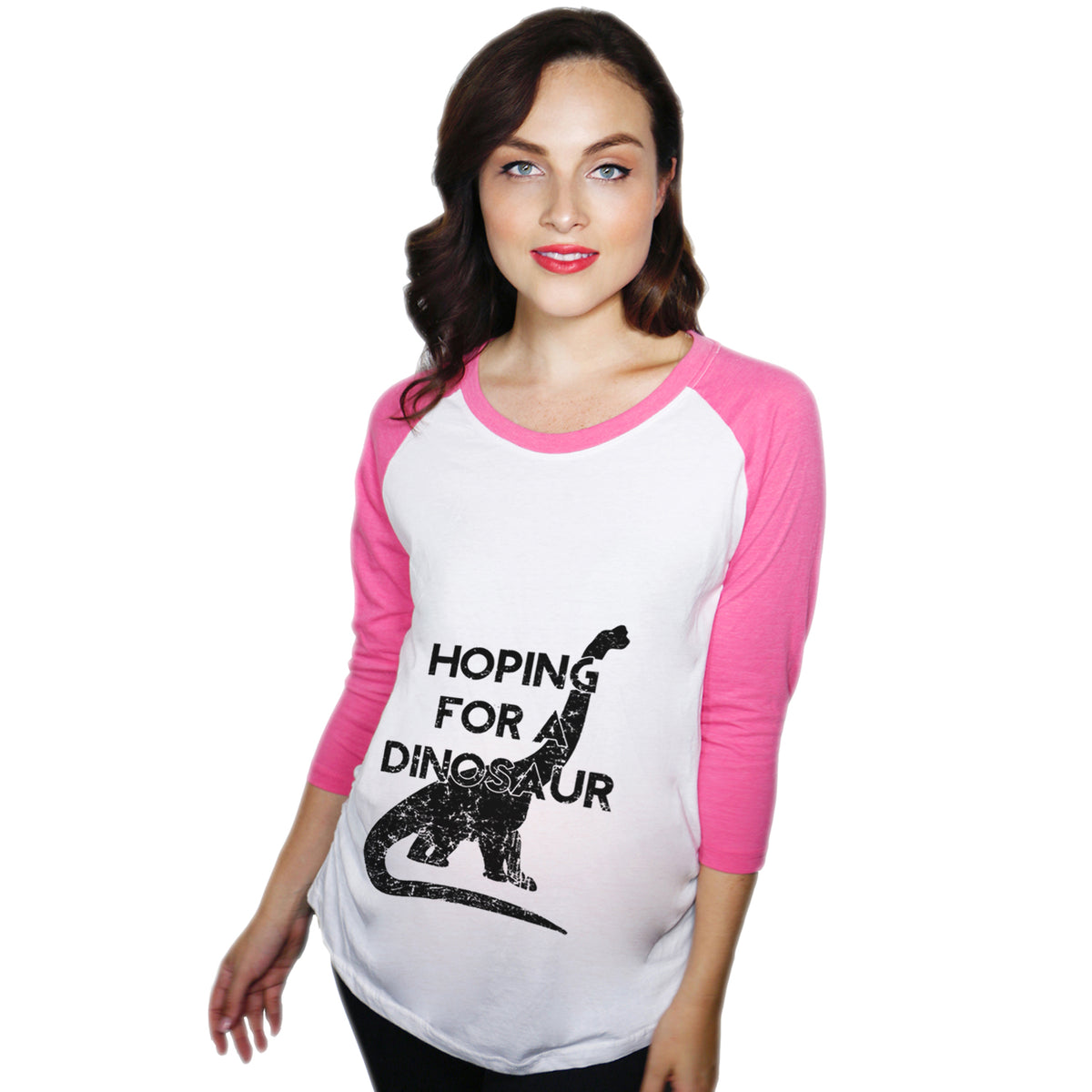 Funny Pink Hoping For A Dinosaur raglan Nerdy Dinosaur Tee