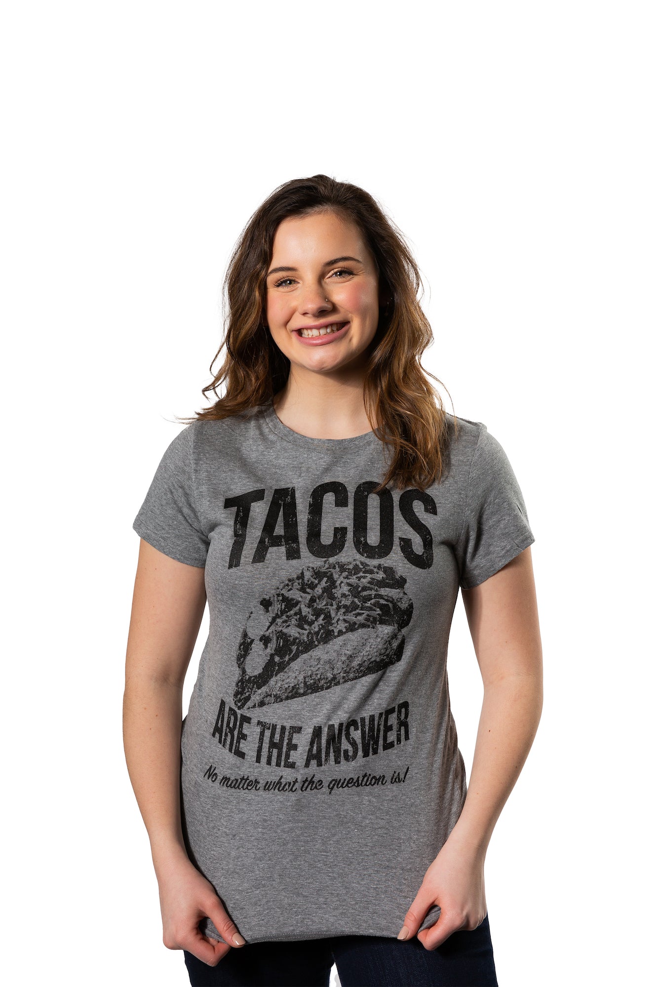 Funny Dark Heather Grey - Tacos Answer Tacos Are The Answer Womens T Shirt Nerdy Cinco De Mayo Food Sarcastic Tee