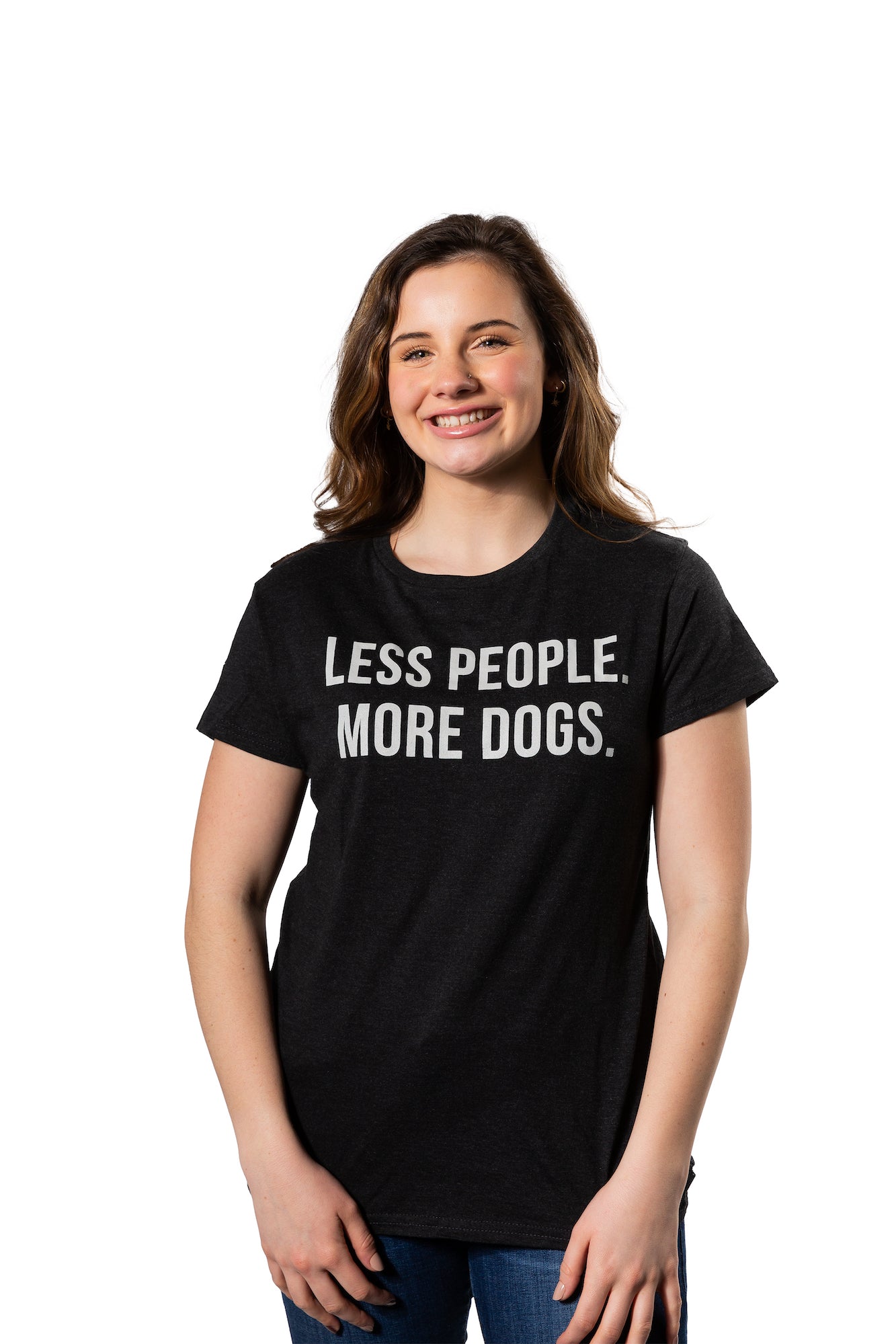 Funny Heather Black Less People More Dogs Womens T Shirt Nerdy Dog Introvert Tee