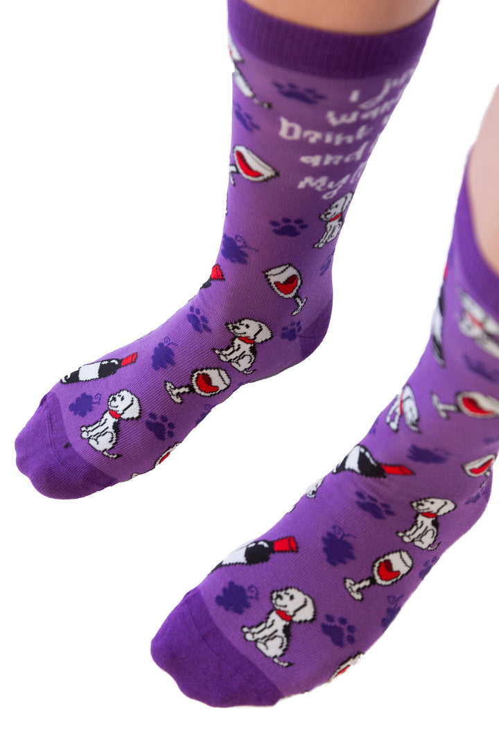Womens Drink Wine And Pet My Dog Socks