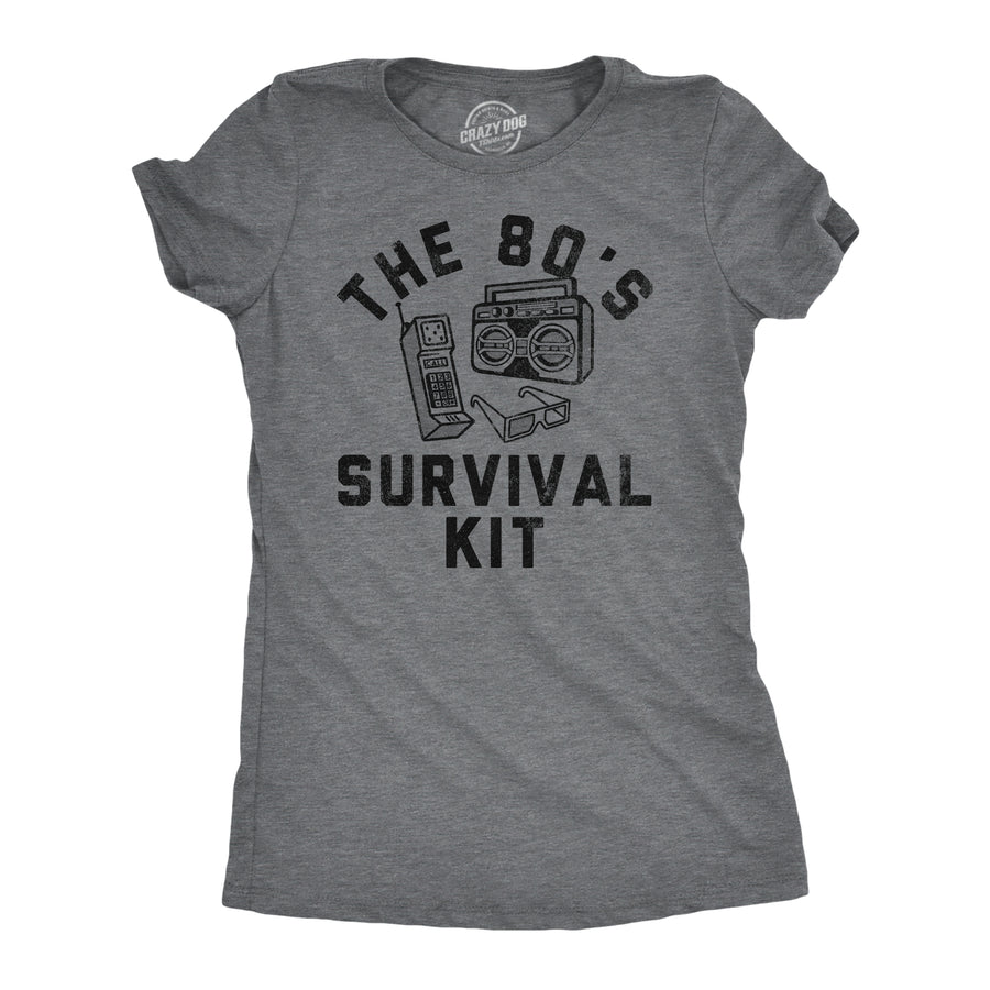 Funny Dark Heather Grey - 80s Survival Kit The 80s Survival Kit Womens T Shirt Nerdy Retro sarcastic Tee