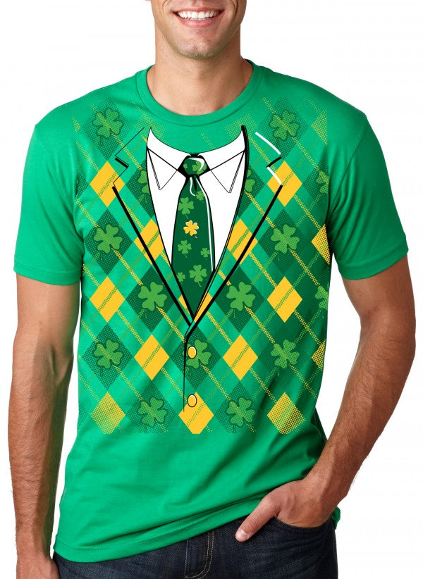 Plaid Green Tuxedo Men&#39;s T Shirt