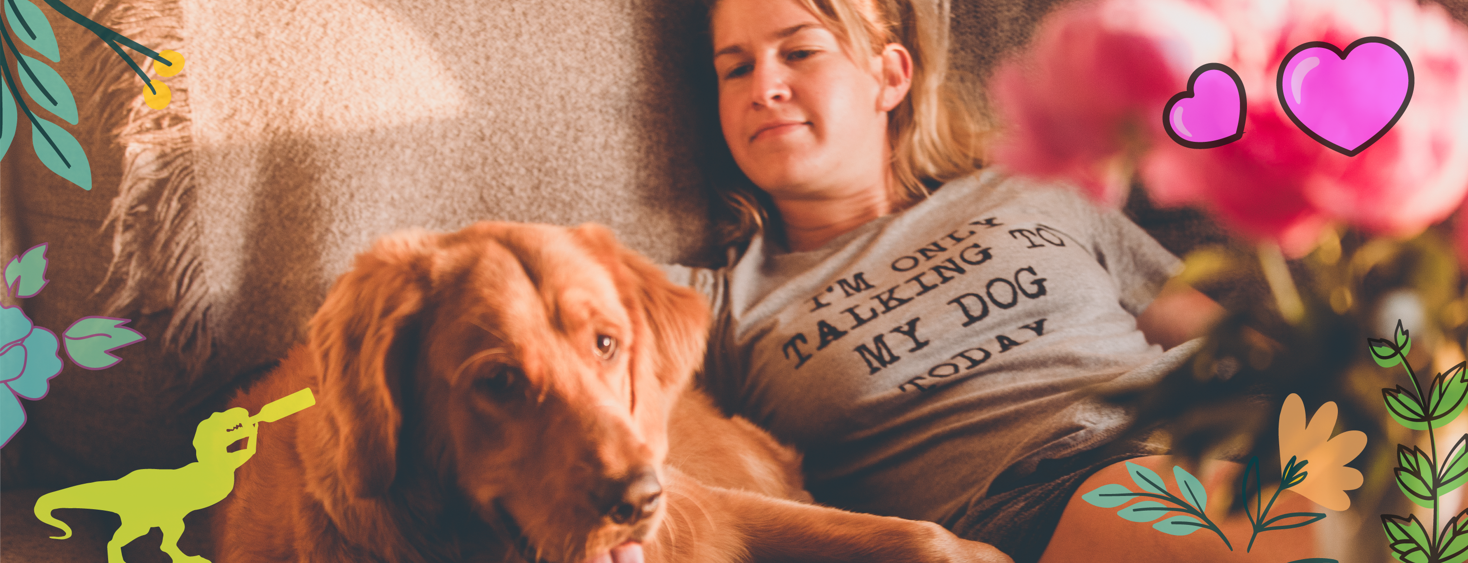Blonde woman sitting next to her dog wearing a I'm only talking to my dog today printed shirt