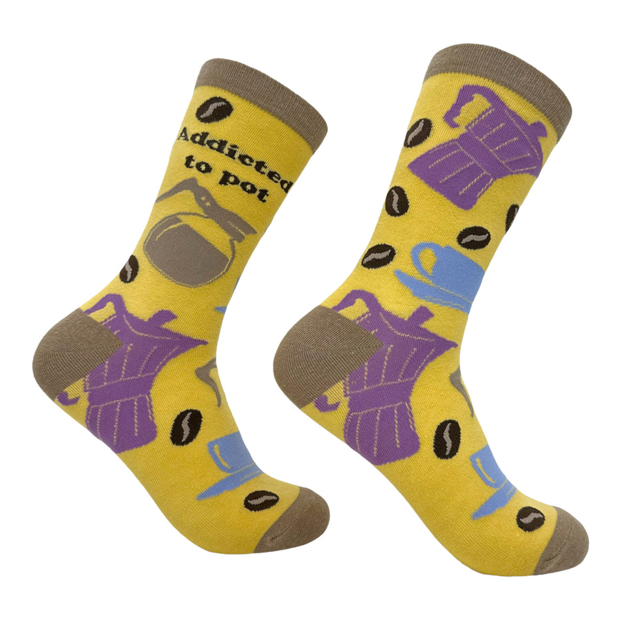 Funny Yellow - ADDICTED Women's Addicted To Pot Sock Nerdy Coffee Tee