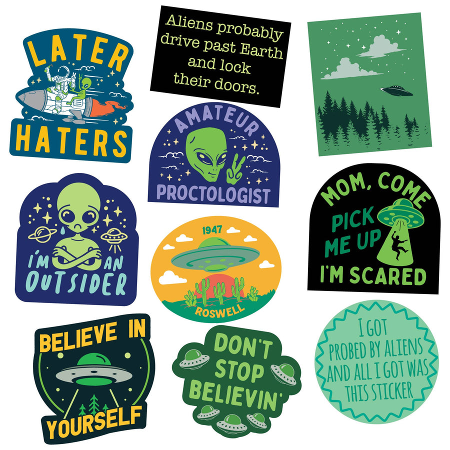 Funny Multi Alien Stickers Nerdy space sarcastic Tee