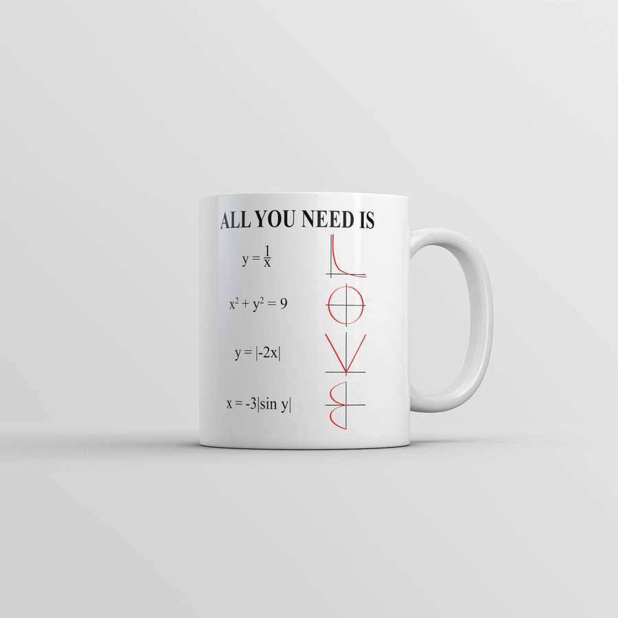 Funny White All You Need Is Love Equation Coffee Mug Nerdy Math sarcastic Tee
