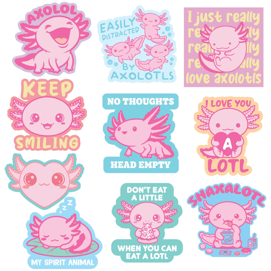 Funny Multi Axolotl Stickers Nerdy animal Tee