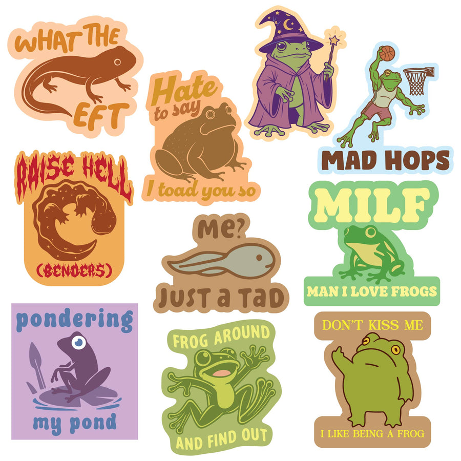 Funny Multi Amphibians Stickers Nerdy animal Tee
