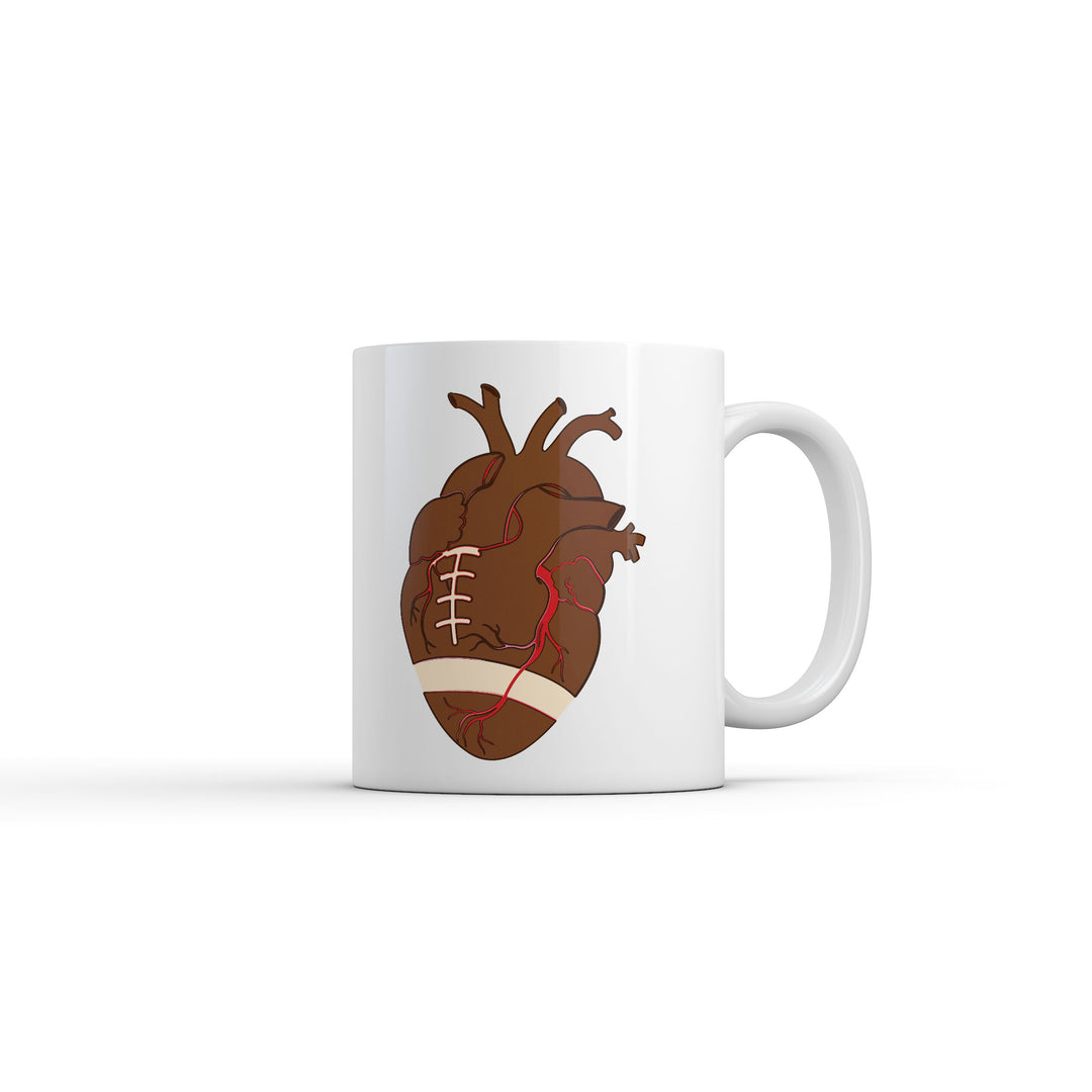 Funny White Football Heart Coffee Mug Nerdy football Sarcastic Tee