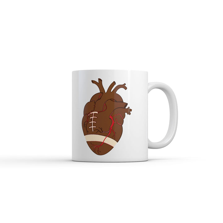 Funny White Football Heart Coffee Mug Nerdy football Sarcastic Tee