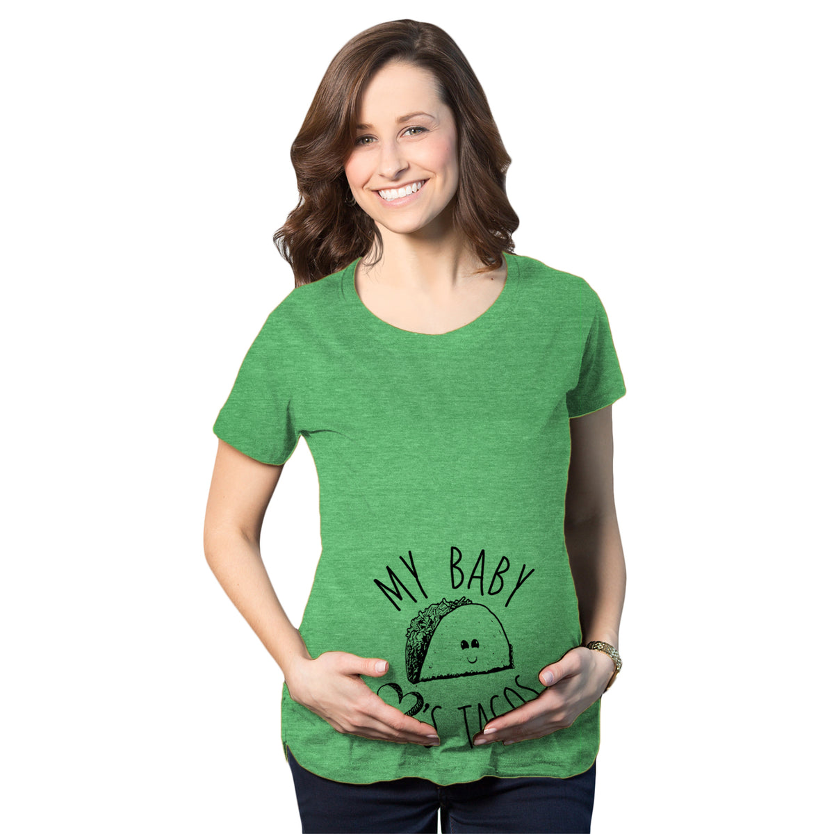 Funny Green My Baby Loves Tacos Maternity T Shirt Nerdy Cinco De Mayo Food Tee