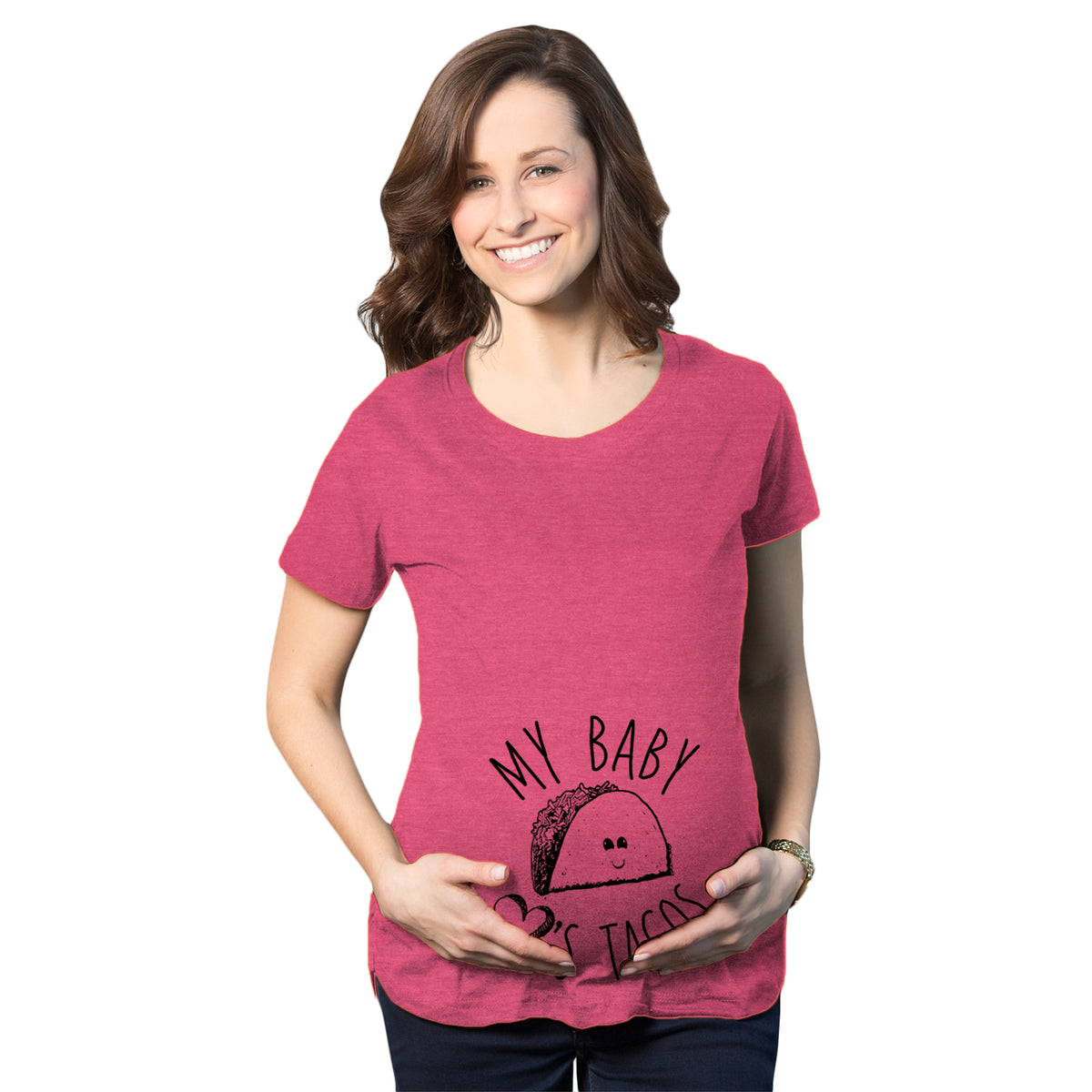 Funny Pink My Baby Loves Tacos Maternity T Shirt Nerdy Cinco De Mayo Food Tee