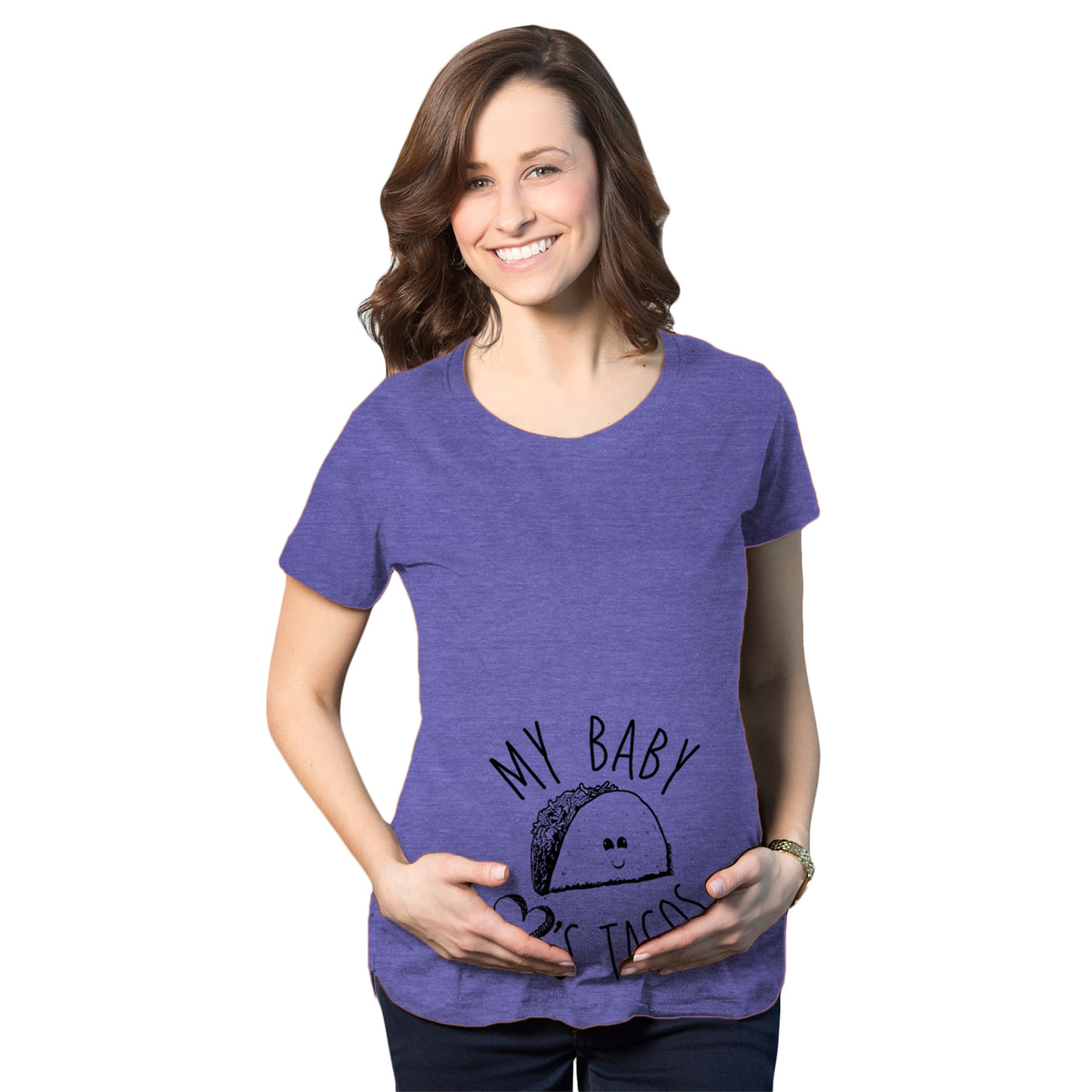 Funny Heather Purple My Baby Loves Tacos Maternity T Shirt Nerdy Cinco De Mayo Food Tee
