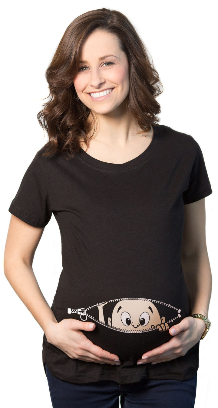 Funny Heather Black Peeking Baby Maternity T Shirt Nerdy Peeking Tee