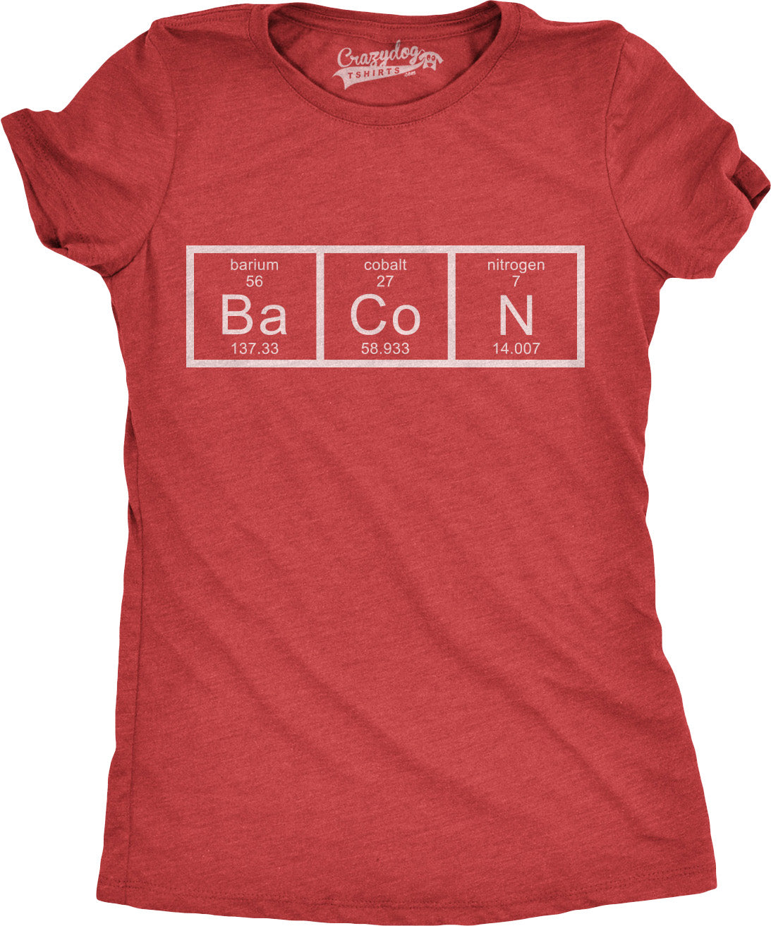 Funny Red Chemistry Of Bacon Womens T Shirt Nerdy Science Food Tee