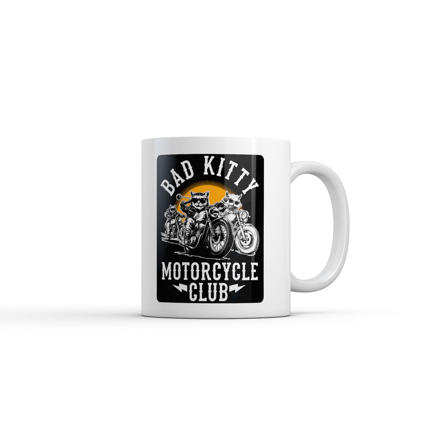 Funny White Bad Kitty Motorcycle Club Coffee Mug Nerdy cat Tee