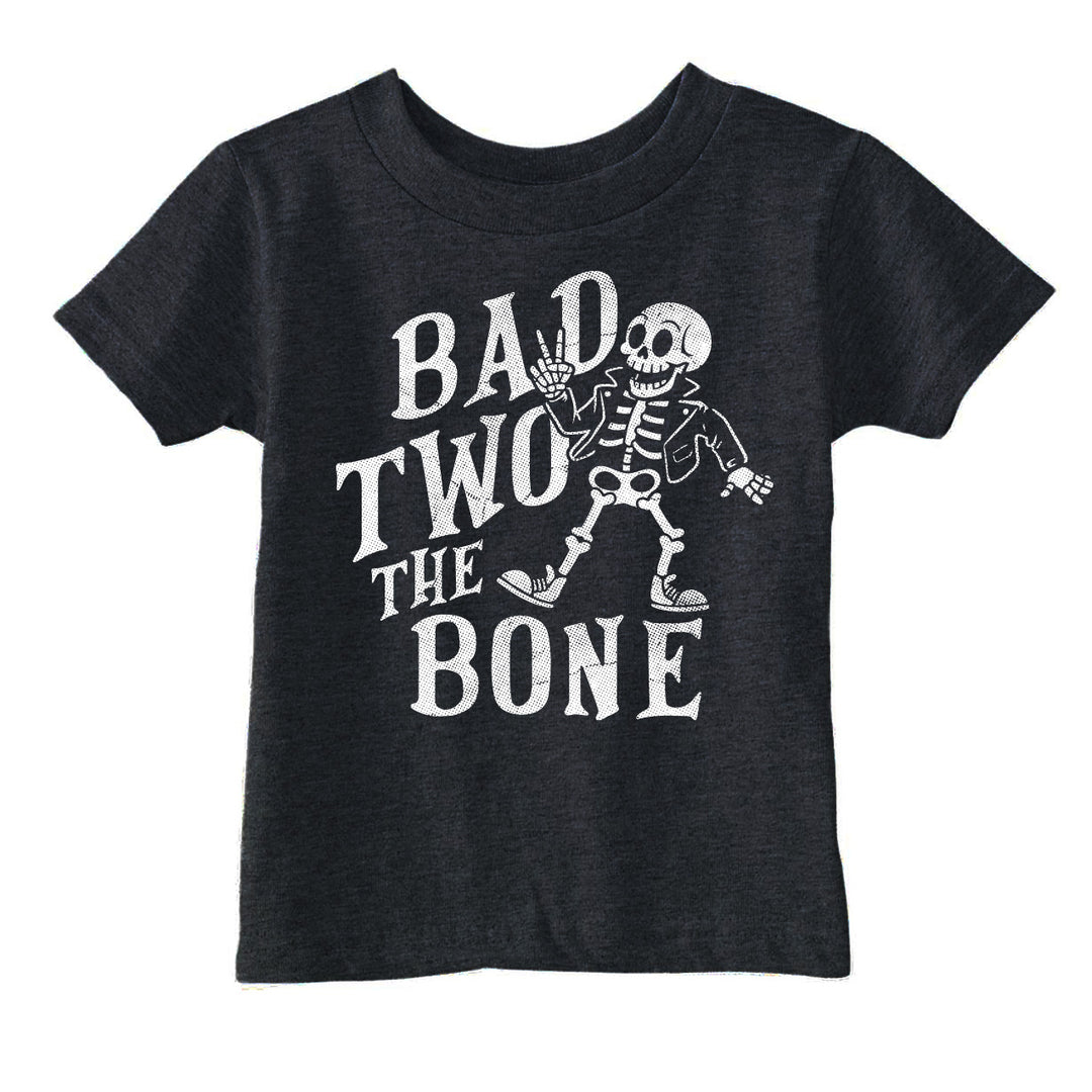 Funny Heather Black - Bad 2 The Bone Bad 2 The Bone Toddler T Shirt Nerdy Halloween Tee